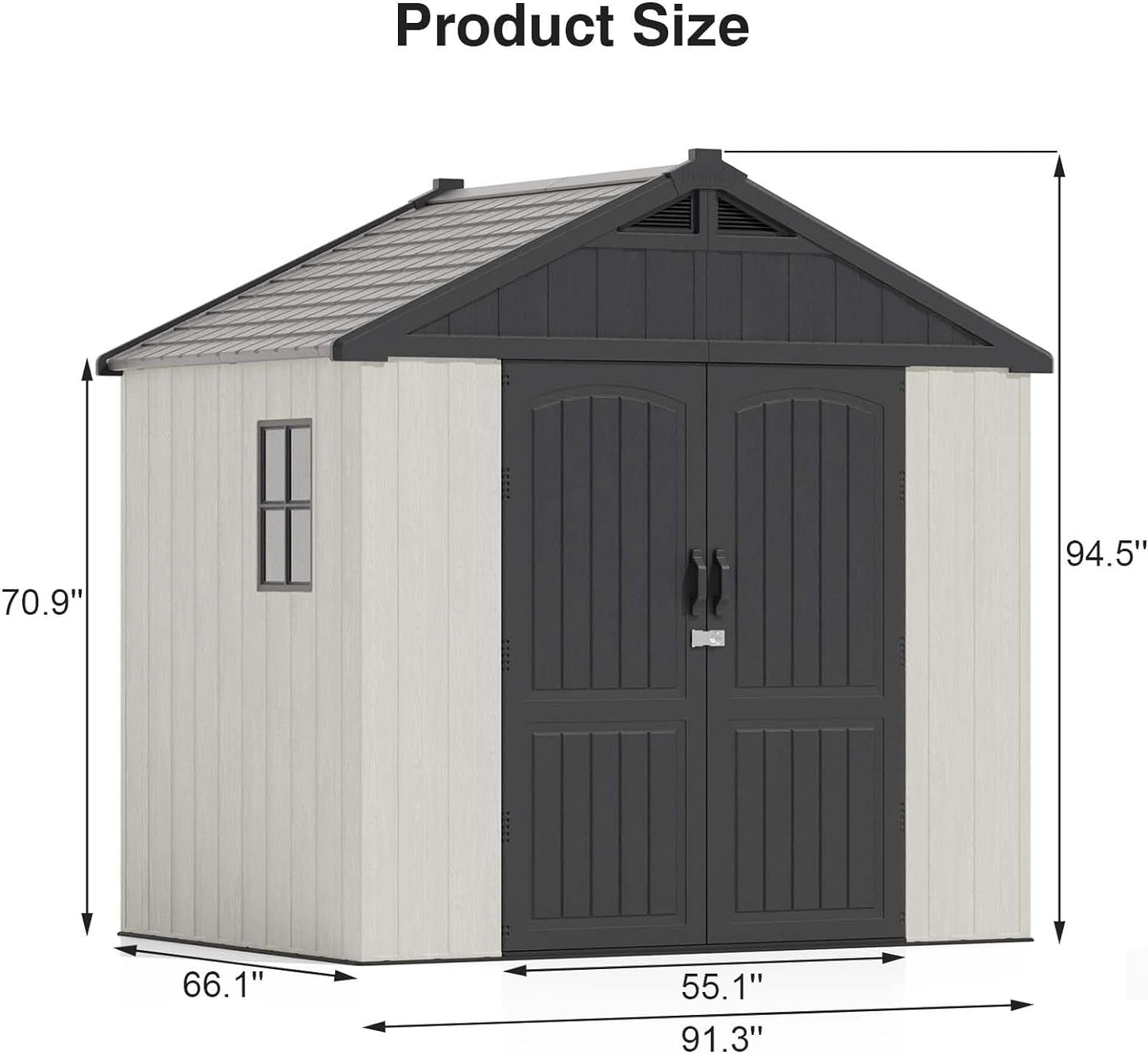 8' X 6' Resin Outdoor Storage Shed with Floor, Plastic Shed with Window and Lockable Door, Ideal for Garden, Backyard, and Tool Storage. Easy Installation in Gray and White